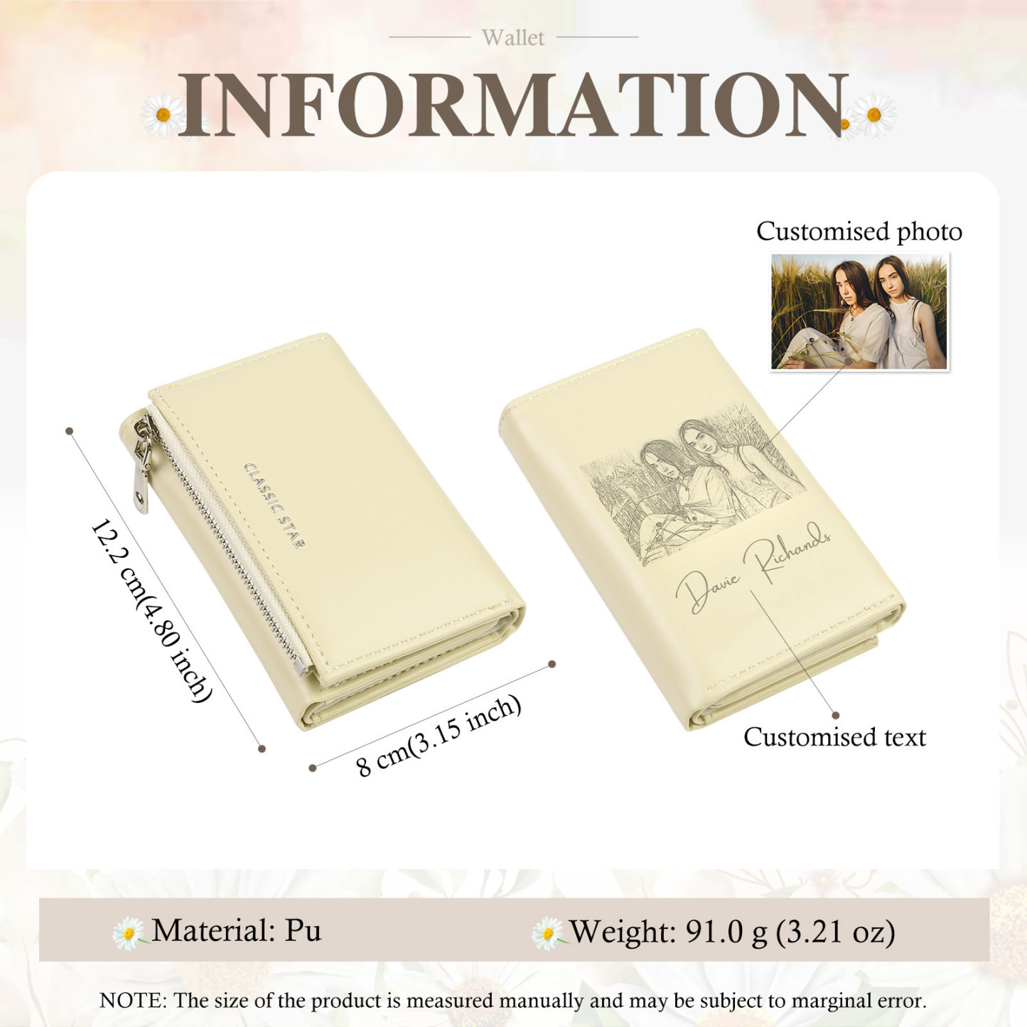Custom Purse-Personalised Photo Quality Leather Folding Zip Wallet Custom Text Wallet Gift for Her