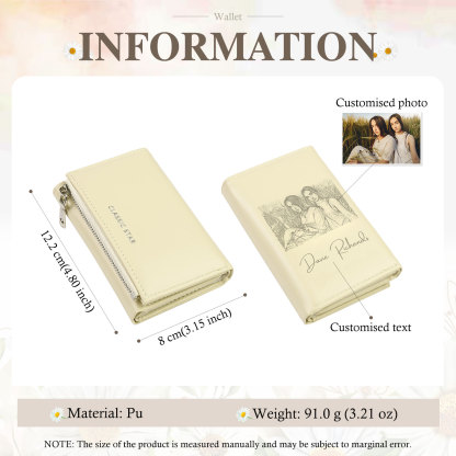 Custom Purse-Personalised Photo Quality Leather Folding Zip Wallet Custom Text Wallet Gift for Her