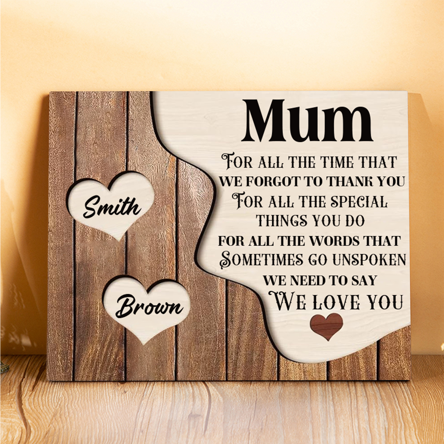 2 Names-Personalised Mum Wooden Frame Custom Names Home Decoration  - Mother's Day Gifts for Mum