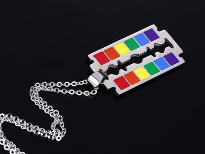 Rainbow Razor Blade Pendant Necklace LGBT Pride Day Gifts