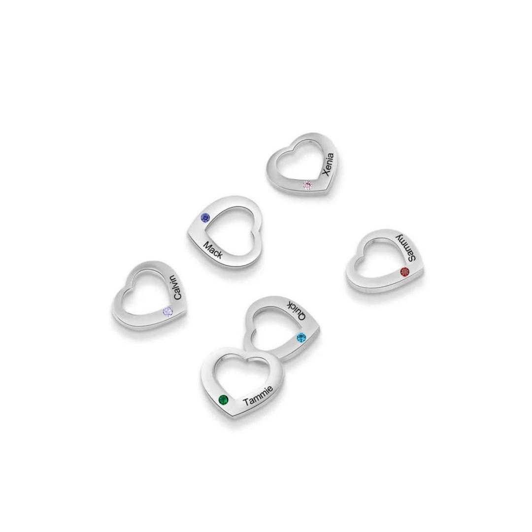 Engraved 1 Birthstone and 1 Name Heart Charm for Bracelet