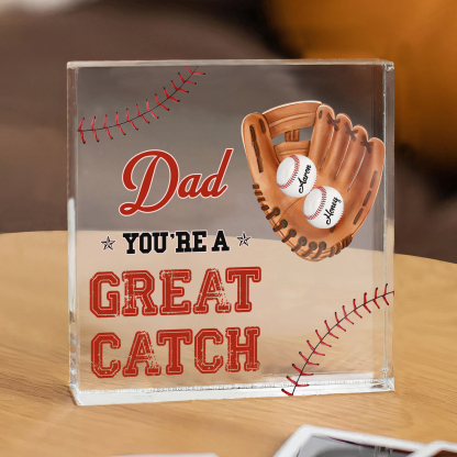 2 Names - Personalised Baseball Acrylic Keepsake Customized Name and Text Acrylic Plaque Ornament Father's Day Gift for Dad