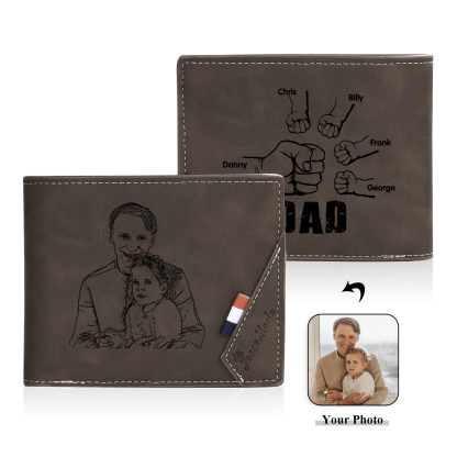 5 Names - Personalised Fist Bump Photo Custom Leather Men's  Wallet as a Father's Day Gift for Dad