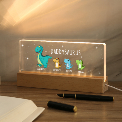 4 Names - Personalised Cute Dinosaur Pattern Beautiful Table Lamp Father's Day Gift for Dad