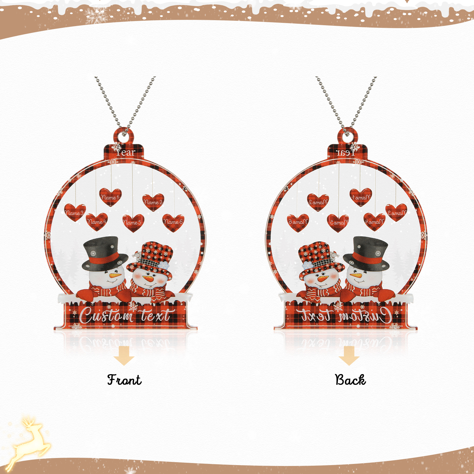 6 Names-Personalised Family Acrylic Christmas Xmas Tree Decoration Ornament-Custom 6 Names And Text Hanging Ornament Gifts For Family