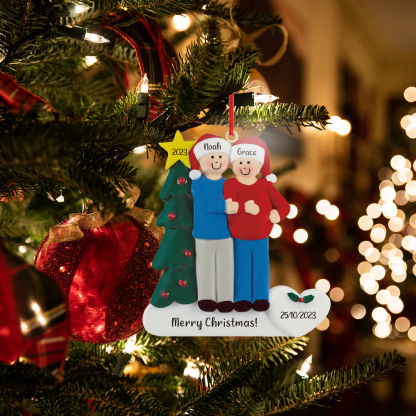 2 Names-Personalised Family Wooden Christmas Xmas Tree Decoration Ornament-Custom 2 Names And Dates Hanging Ornament Gifts For Family