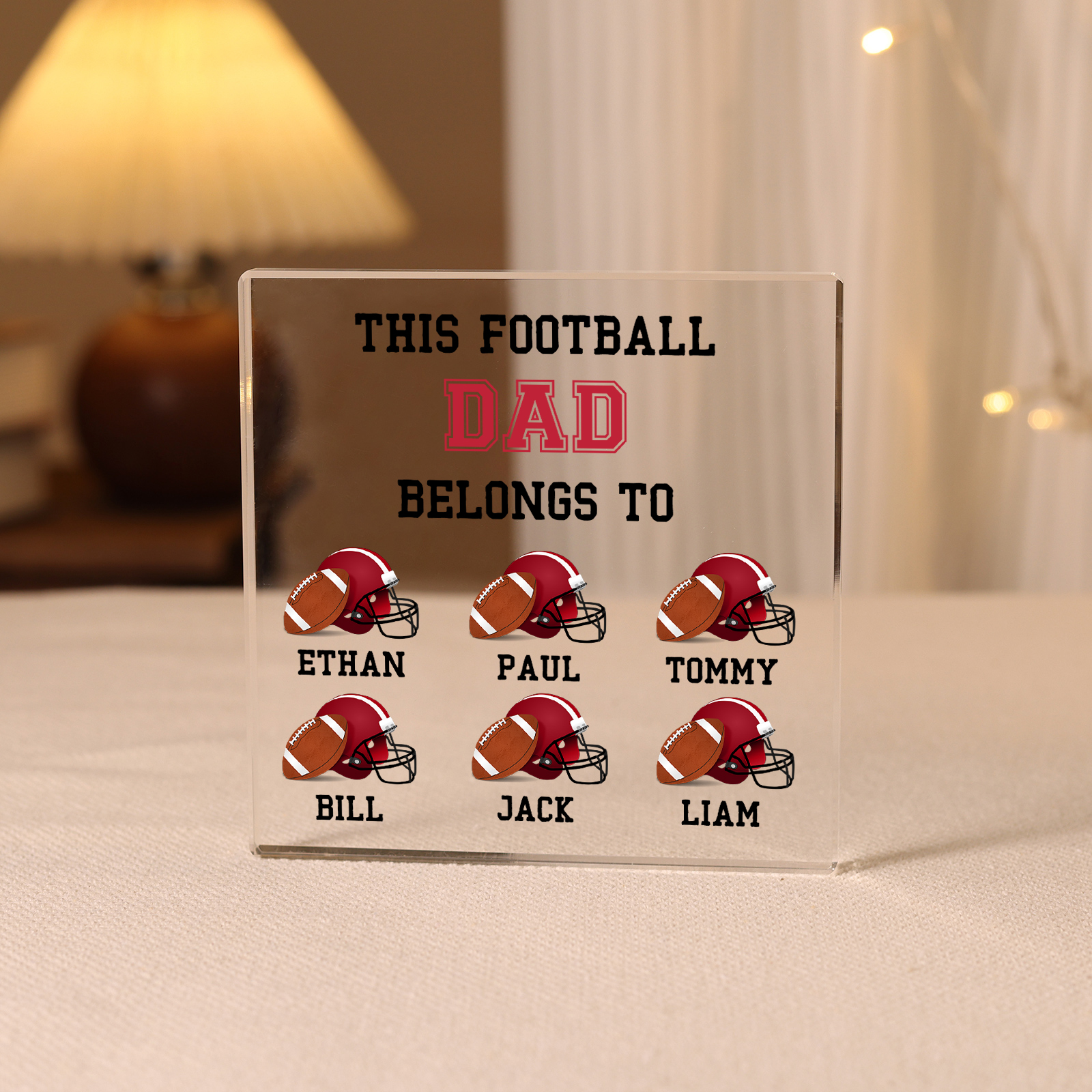 6 Names -Personalised Football Acrylic Keepsake Customized Name Acrylic Plaque Ornament Father's Day Gift for Dad