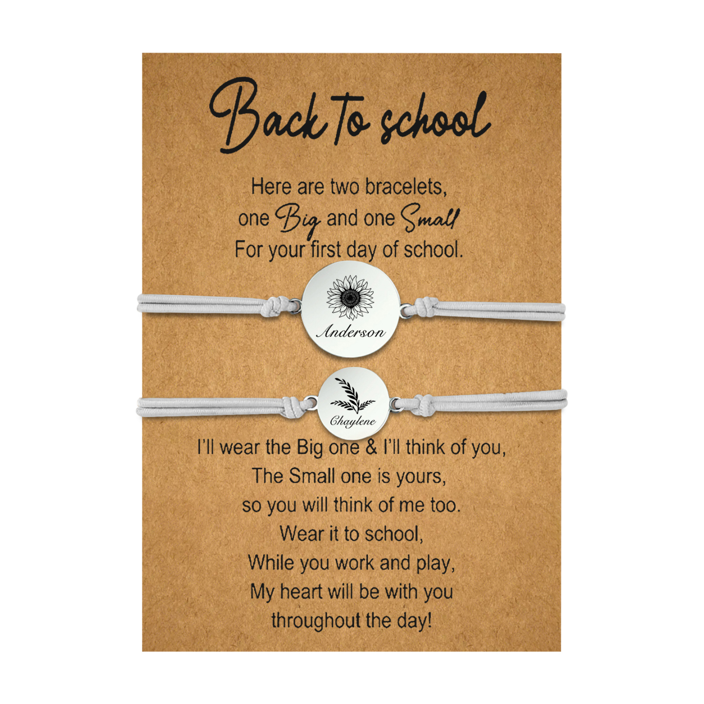 2 PCS Customized 2 Names Dandelion Pattern Elastic Stainless Steel Bracelet, A Back-To-School Gift For Daughter