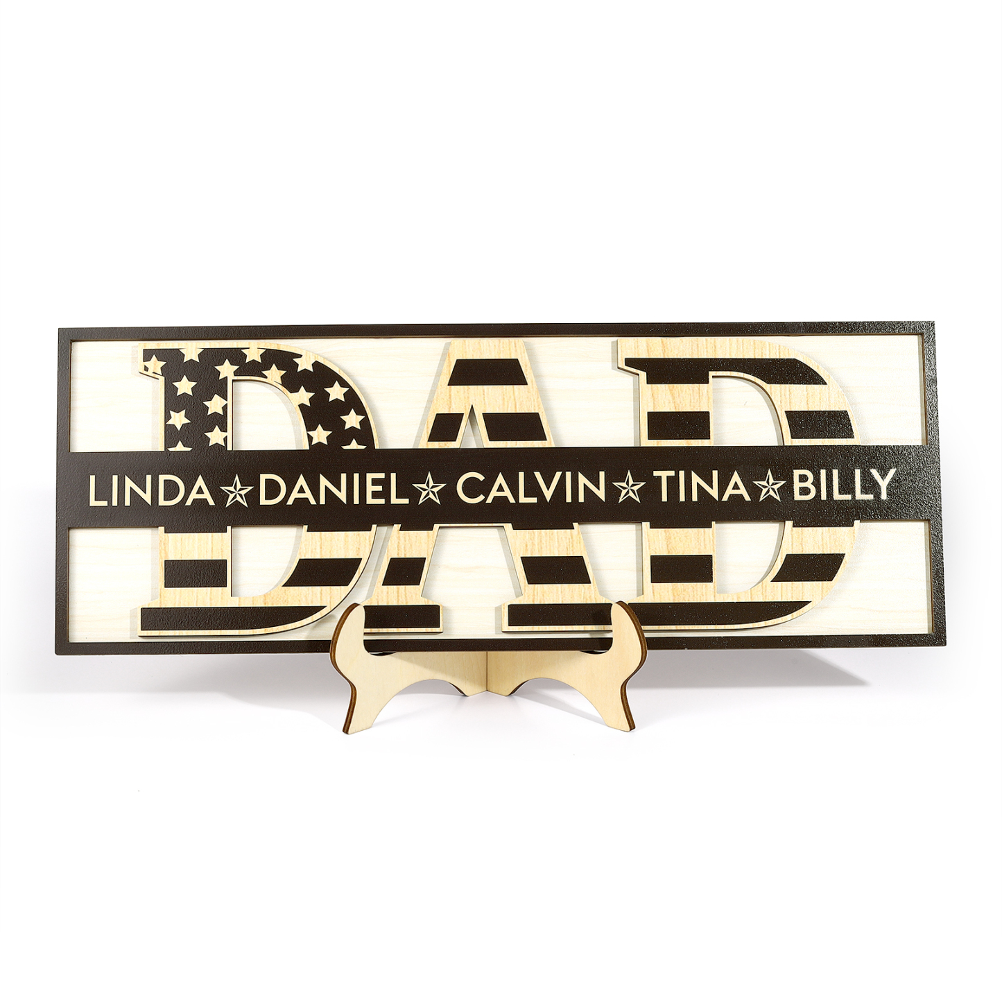 5 Names - Personalised Wood Ornament Engraved with Dad Text Support Customized Name Ornament Father's Day Gift for Dad