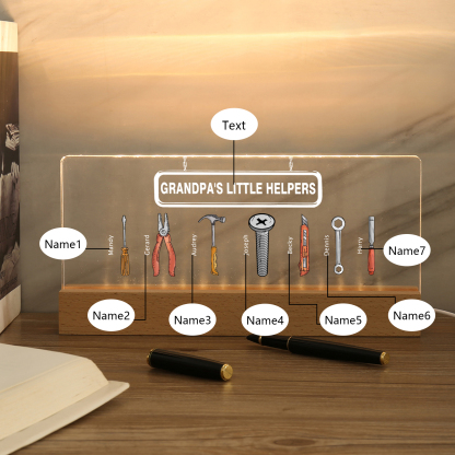 7 Names - Personalised Repair Tool Pattern Table Lamp Customized Text Father's Day Gift for Grandad/Dad