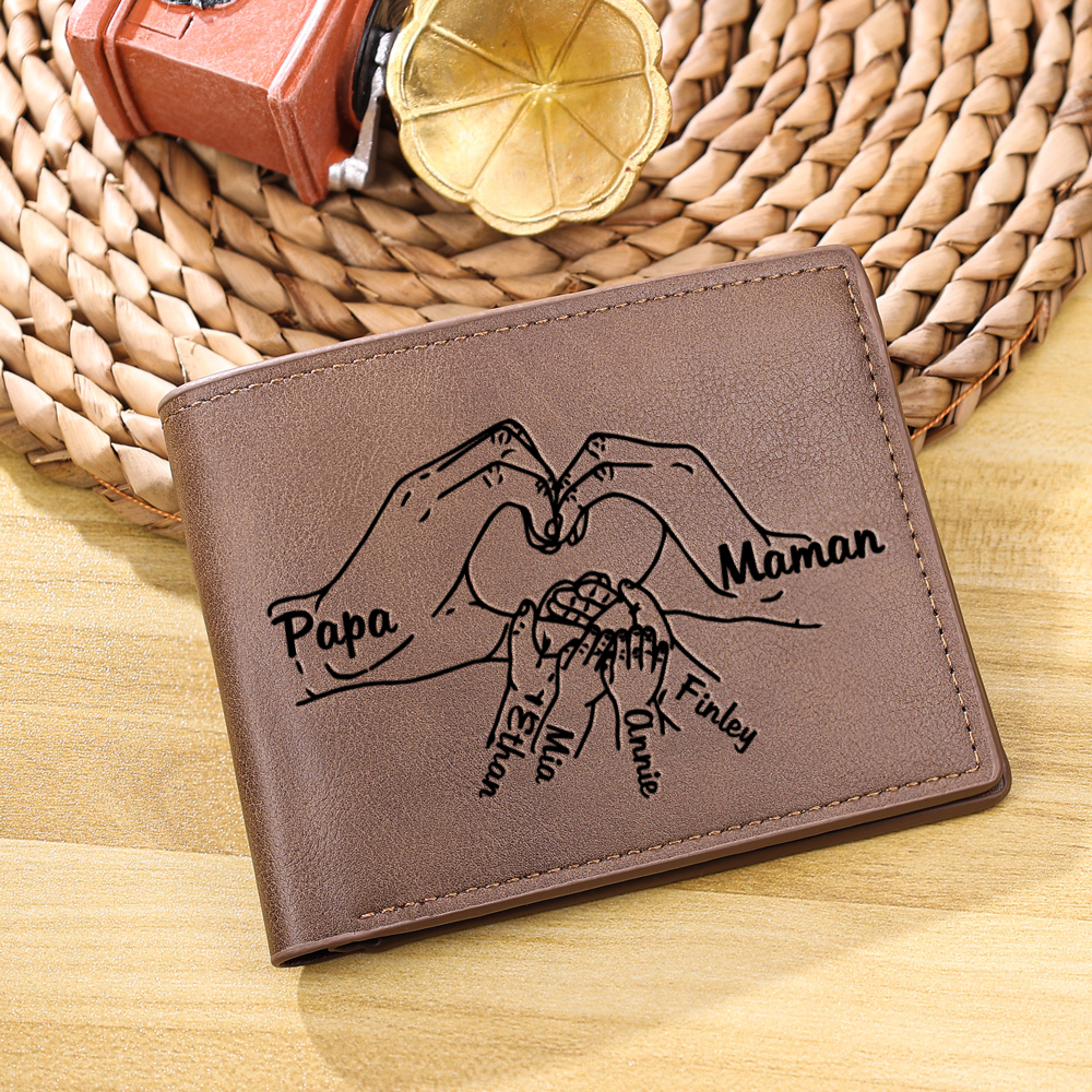 6 Names-Personalized Leather Mens Wallet Engraved 6 Names And Photo Fist  Bump Folding Wallet Set With Gift Card Gift Box Father's Day Gifts –  Jessemade UK