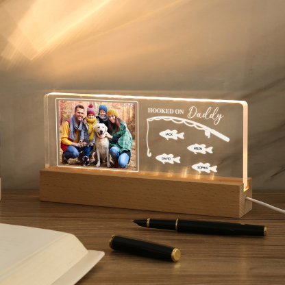 4 Names - Personalised Photo Fishing Pattern Desk Lamp Father's Day Gift For Dad