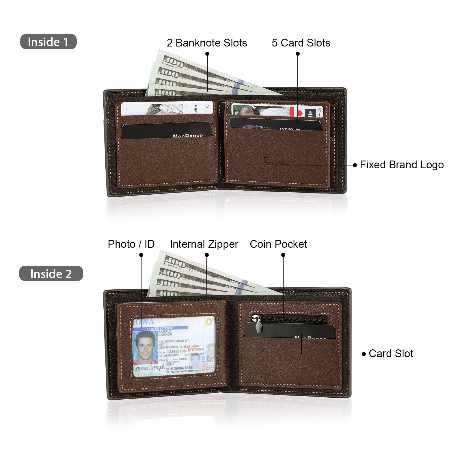 Personalized Custom Photo Leather Men's Wallet Custom Name Folding Wallet for Dad