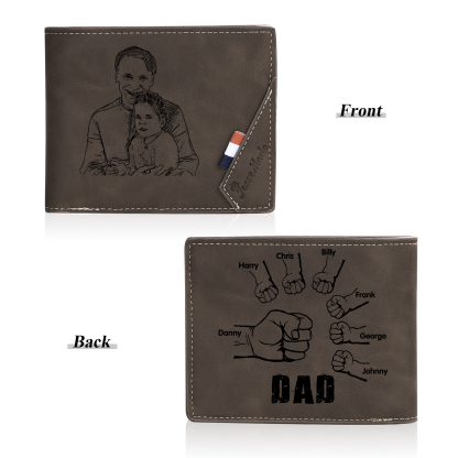 7 Names - Personalised Fist Bump Photo Custom Leather Men's  Wallet as a Father's Day Gift for Dad