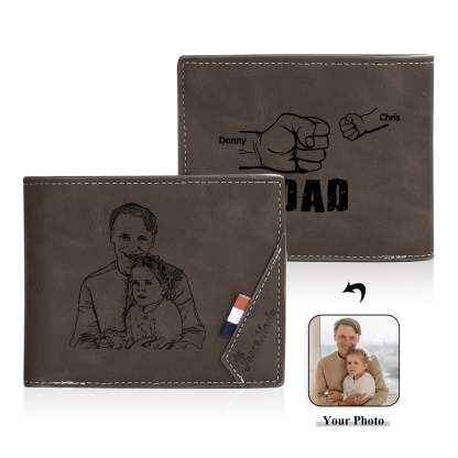 2 Names - Personalised Fist Bump Photo Custom Leather Men's  Wallet as a Father's Day Gift for Dad