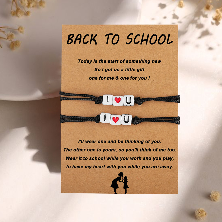 2Pcs Wax Rope Bracelets  I Love You Braided Bracelets with Warm Cards Children's Back to School Gifts