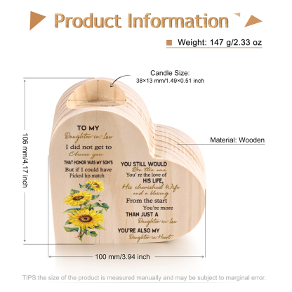 To My Daughter-in-law-Wooden Heart Candle Holder Sunflowers Candlesticks "You still would be the one"