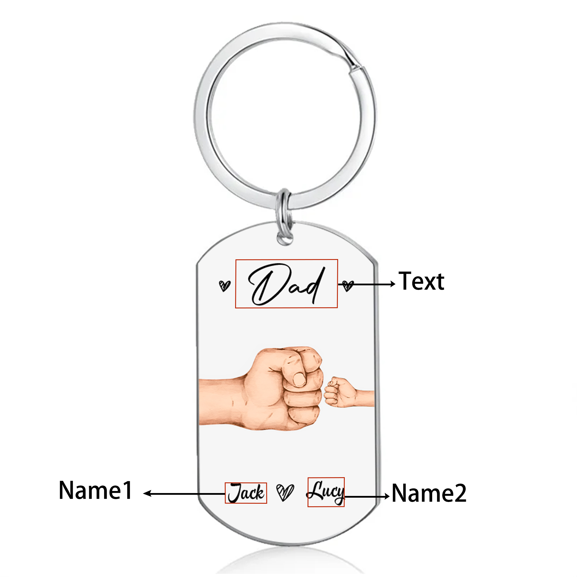 2 Names - Personalised Custom Fist Bump Keyring Gift Custom Name for Dad
