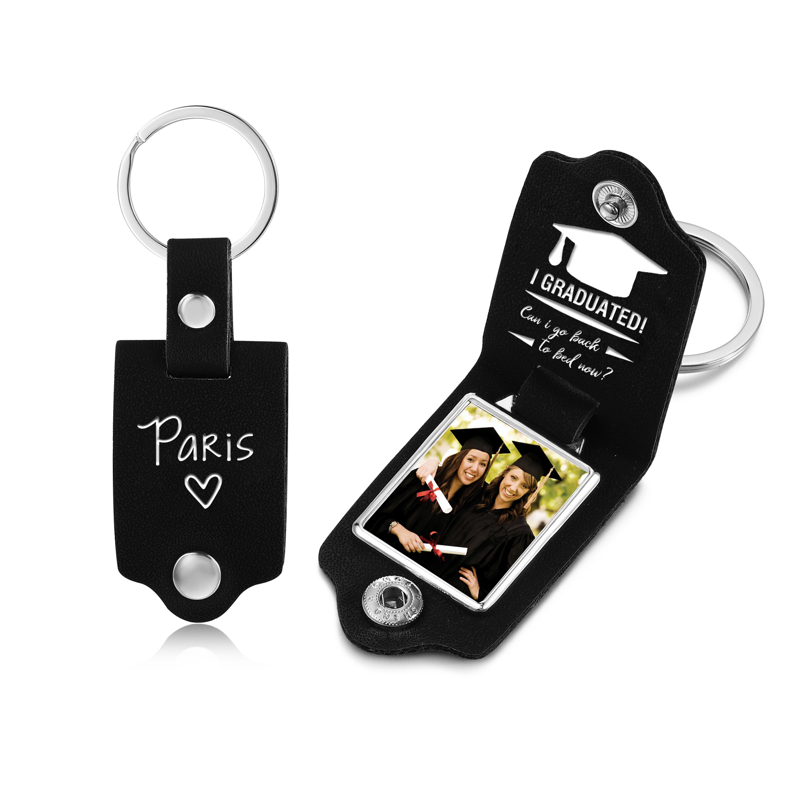 2024 Graduation Gifts - Personalised Name Flip Leather Keyring Customized Photo Keyring Gift for Her/Him