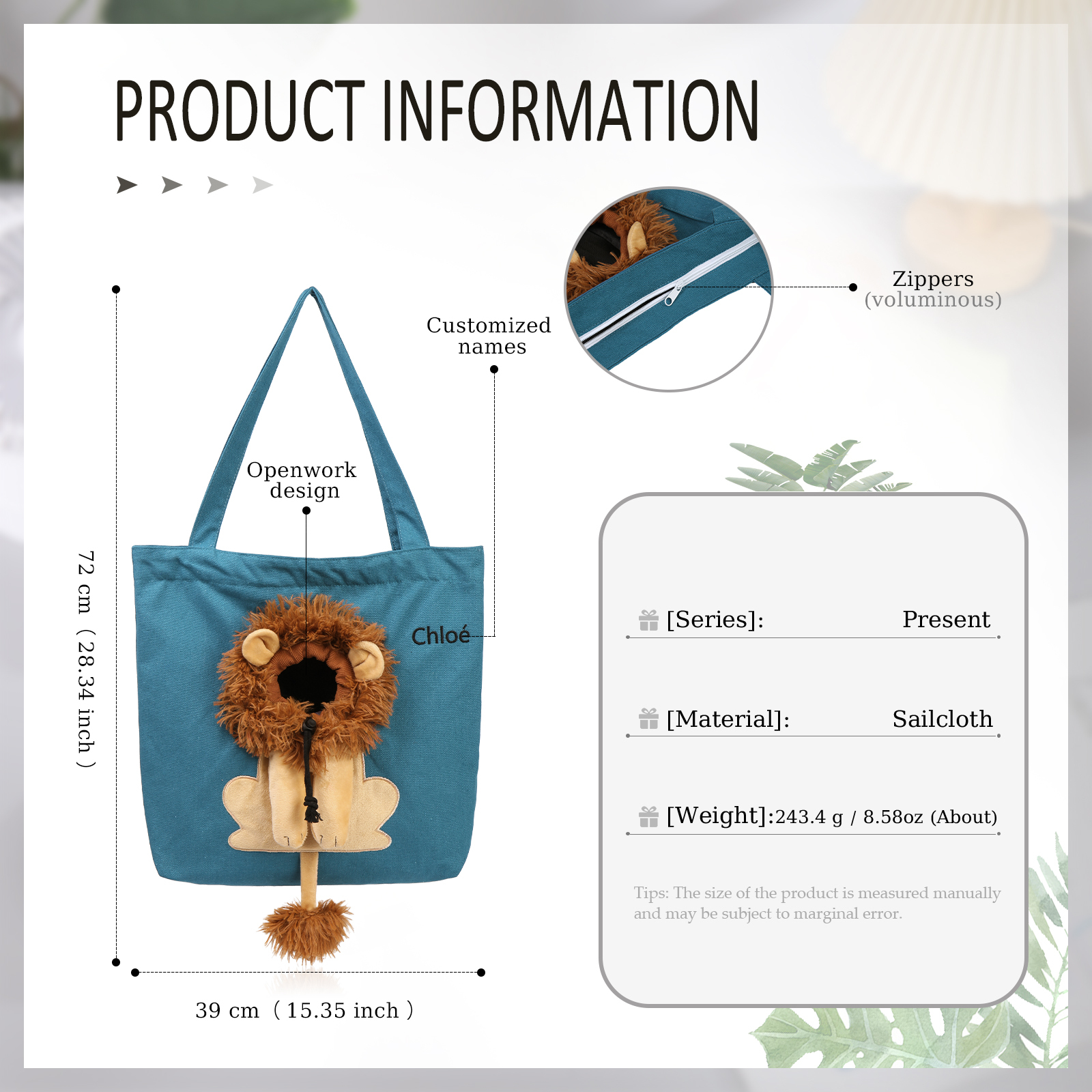 Personalised Name Cat Carrier Bag Cute Lion-Shaped Cat Carrying Bag Large Capacity Cat Canvas Tote Bag For Small Animals Dogs Cats