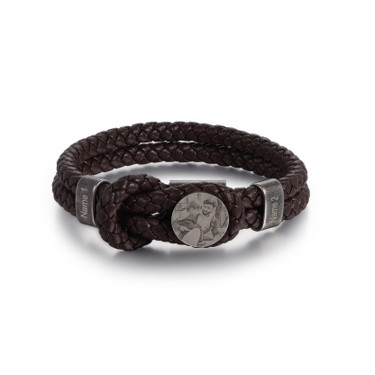 2 Names-Personalised Mens Photo Bracelet Engraved with Names, Custom Special Men's Braided Name Bracelet