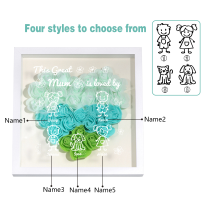 Personalised 3D Floral Shadow Box – Custom 5 Kids&Pets Names –This Great Mum Is Loved By- Gift for Mum, Nan & Loved Ones| Jessemade