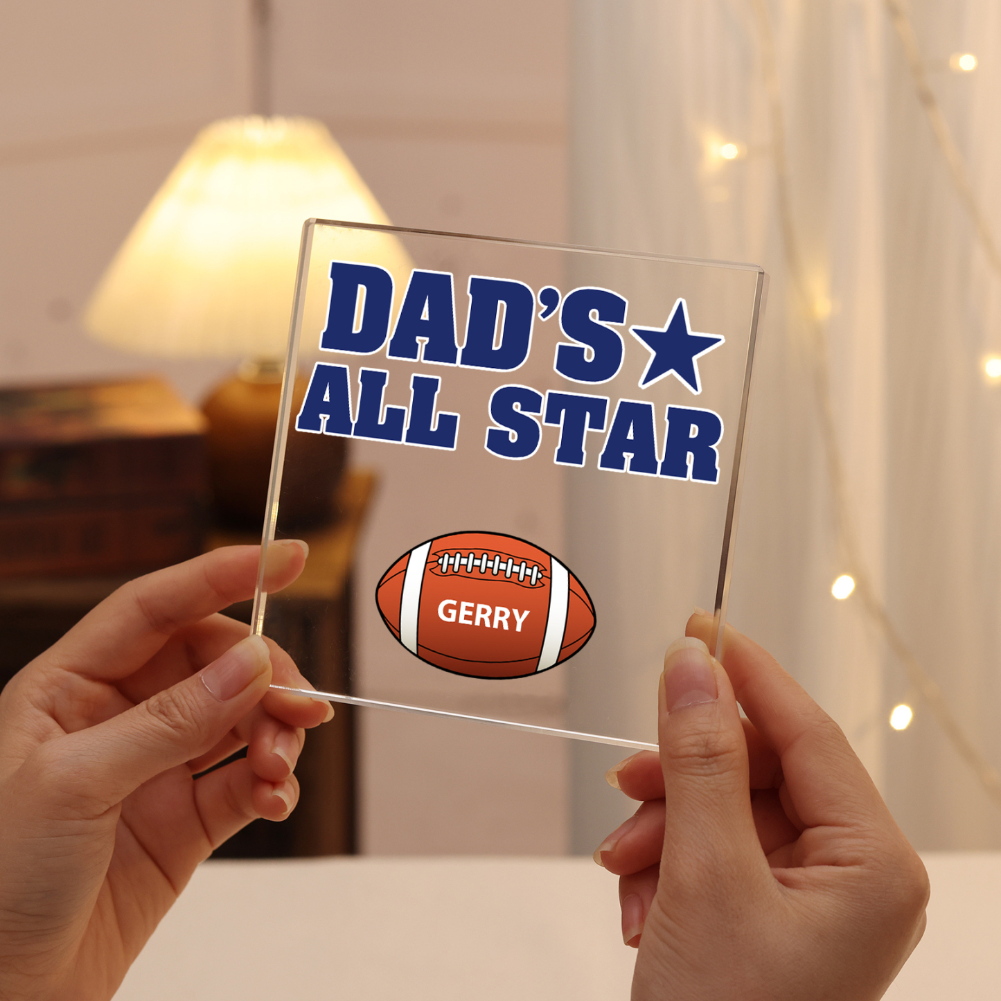 1 Name - Personalised Football Acrylic Keepsake Customized Name Acrylic Plaque Decoration Father's Day Gift for Dad