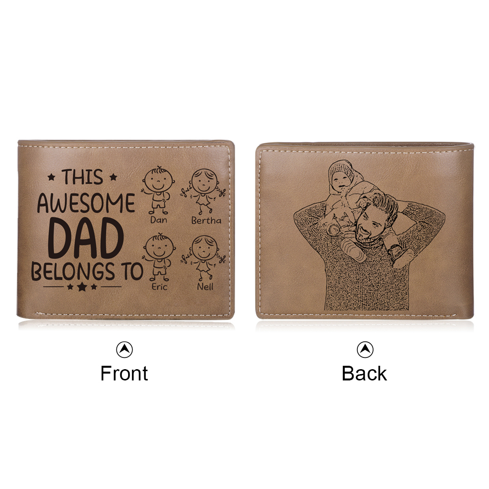 4 Names-Personalised Doll Customized Leather Men's Wallet Customized Name Folding Wallet With Gift Box for Dad