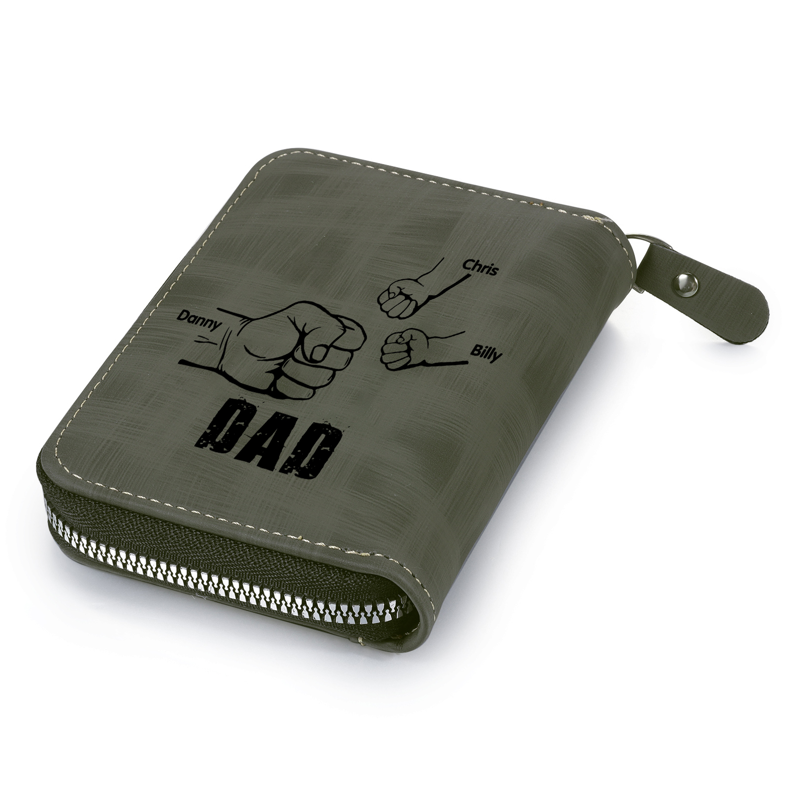 3 Names - Personalised Fist Bump Fist Bump Photo Custom Leather Men's Zipper Wallet as a Father's Day Gift for Dad