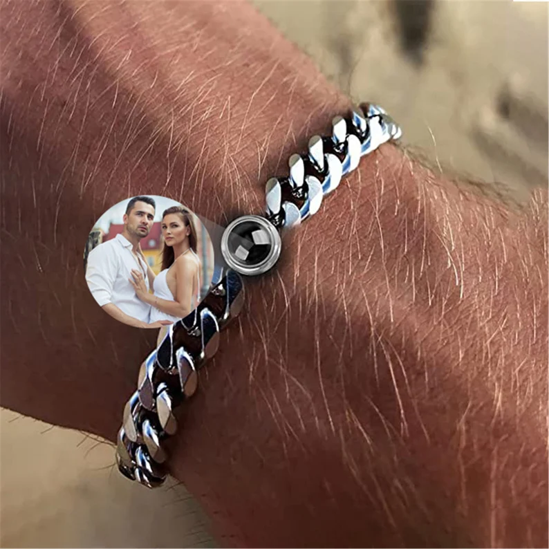 Cuban Chain Men's Bracelet Personalized Projection Bracelet Custom Photo Love Style Gifts for Men