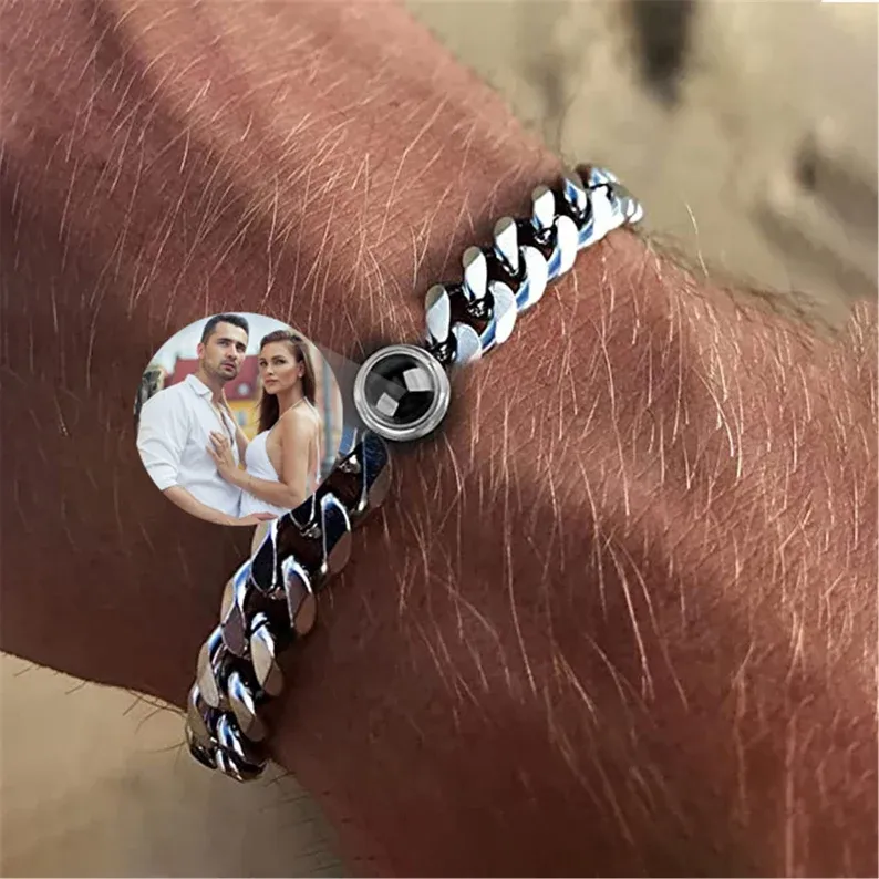 Cuban Chain Men's Bracelet Personalized Projection Bracelet Custom Photo Love Style Gifts for Men