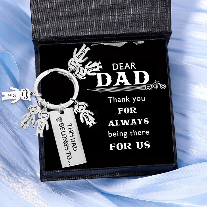 Personalised 1-7 Children's Name Keyring Gift Box Gift Card Set for Dad