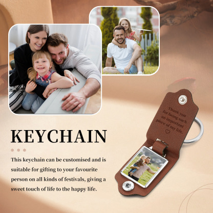 Personalised 2 Texts & 1 Photo Men's Leather Keyring Three Colors Available for Dad
