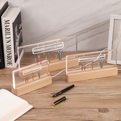 3 Names - Personalised Repair Tool Pattern Table Lamp Customized Text Father's Day Gift for Grandad/Dad