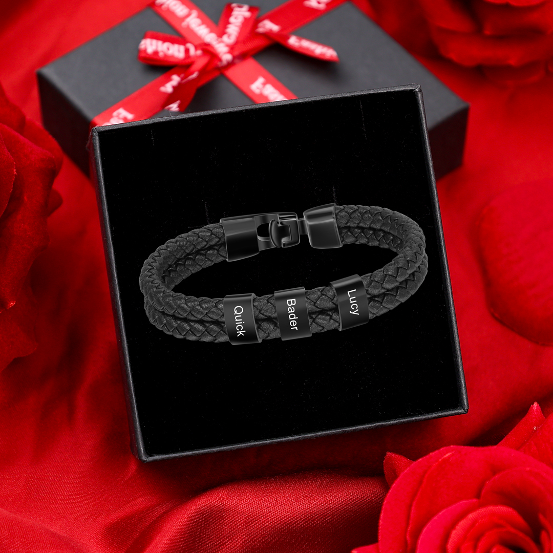 Personalised 1-8 Names Braided Leather Bracelet for Him