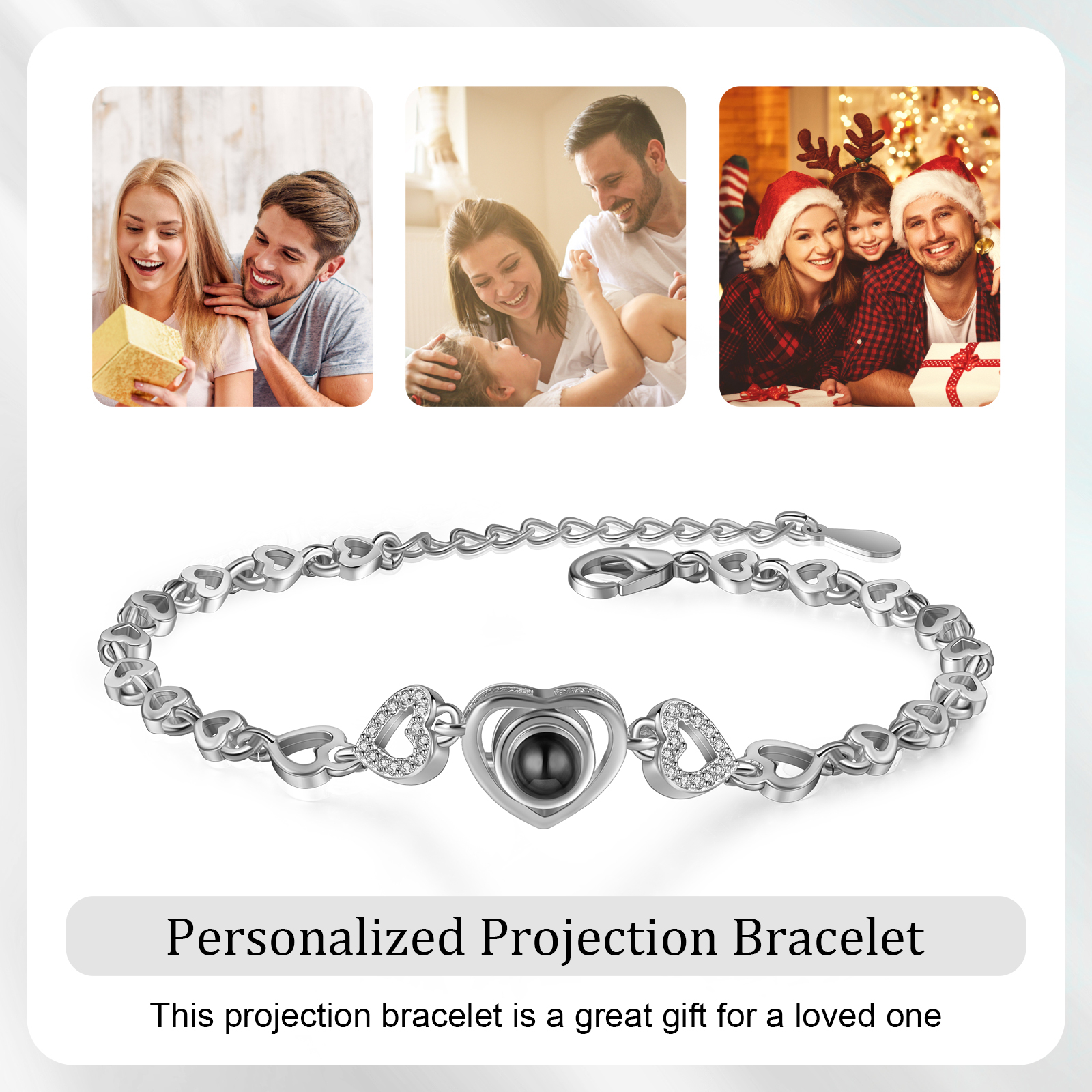 Heart Chain Projection Bracelet Personalised Photo Bracelet Creative Gift for Her Unique Mother's Day Gifts