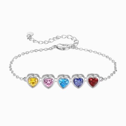 Personalised Women's Birthstone Bracelet with 5 Birthstones, Heart Pendant Design Gift for Her | Jessemade