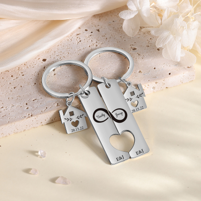 Personalised Letter Infinite Puzzle Couple Keyring Engrave Date Matching Couple Gifts, Special Gift For Him/Her