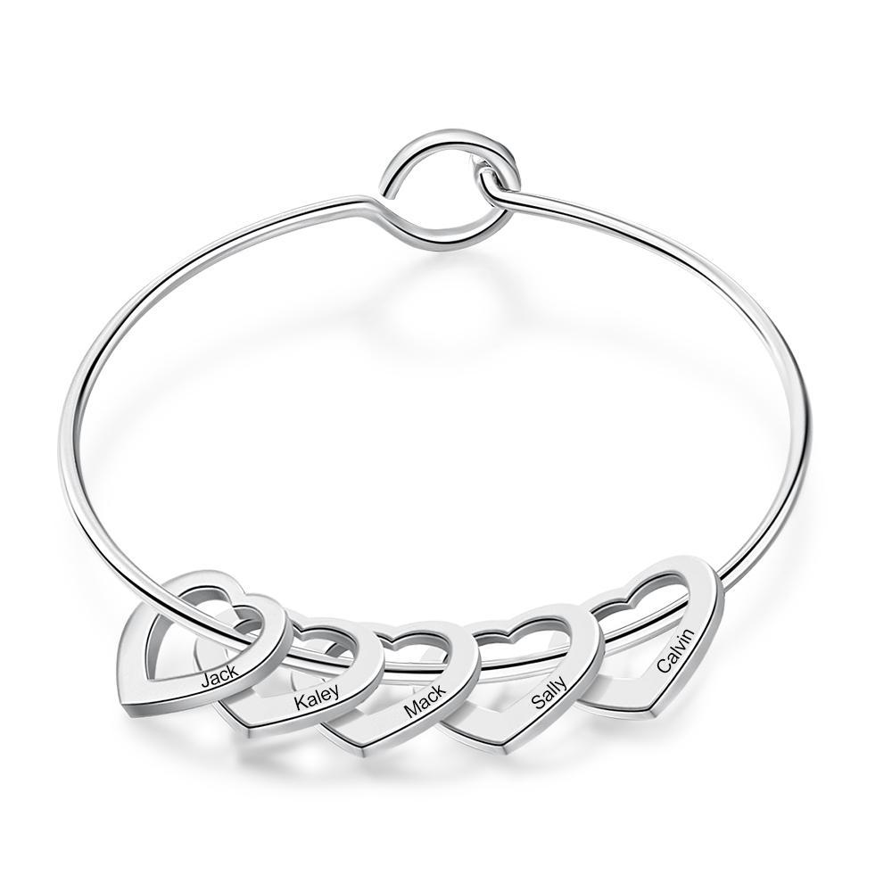 Personalised 5 Names Kids Bracelet Custom Engraved Heart Shaped Charm Bracelet - Christmas Gift for Mum/nan