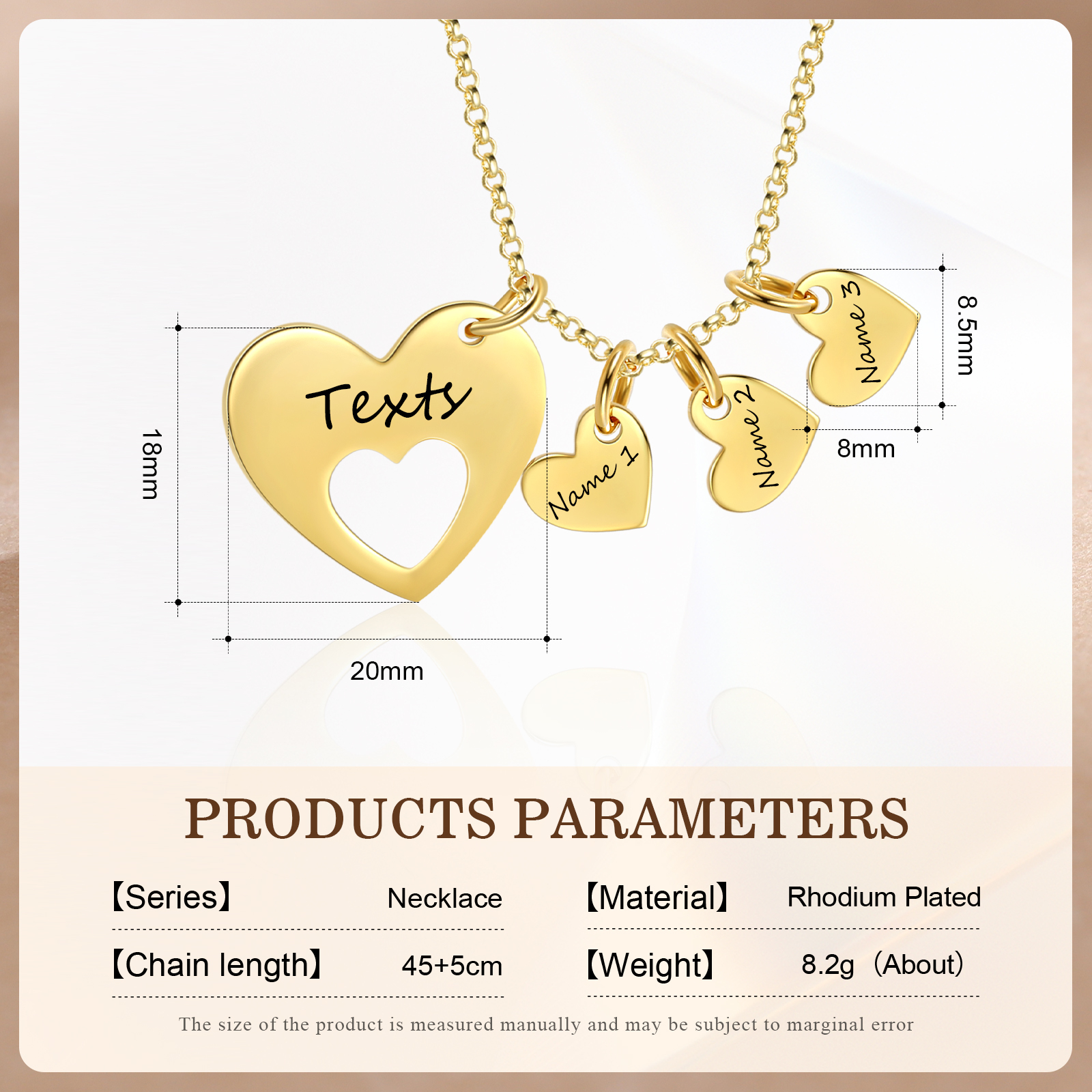 3 Names - Personalised Love Pendant Necklace with Gift Box Customized Name Gift for Her