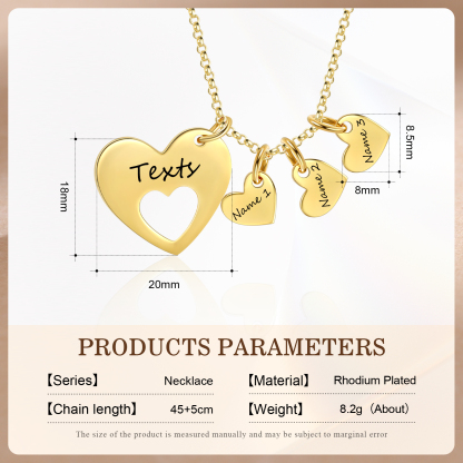 3 Names - Personalised Love Pendant Necklace with Gift Box Customized Name Gift for Her