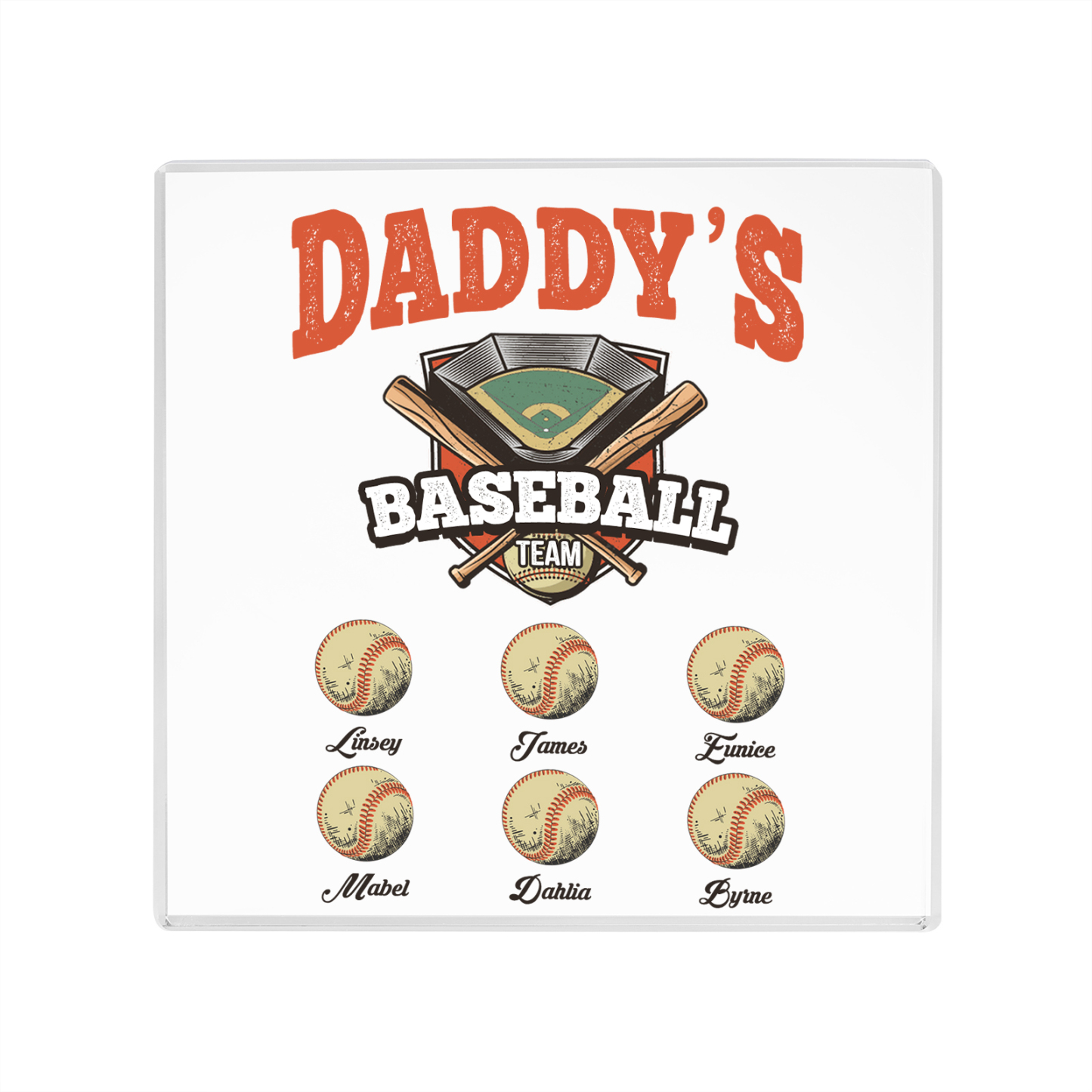 6 Names - Personalised Baseball Acrylic Keepsake Customized Name Acrylic Plaque Decoration Father's Day Gift for Dad
