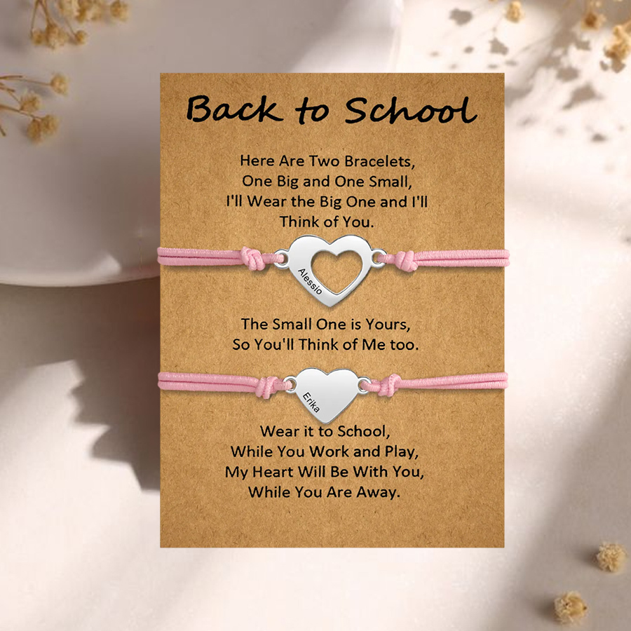 Personalized Name Leather Stainless Steel Bracelet, Back To School Gift For Daughter