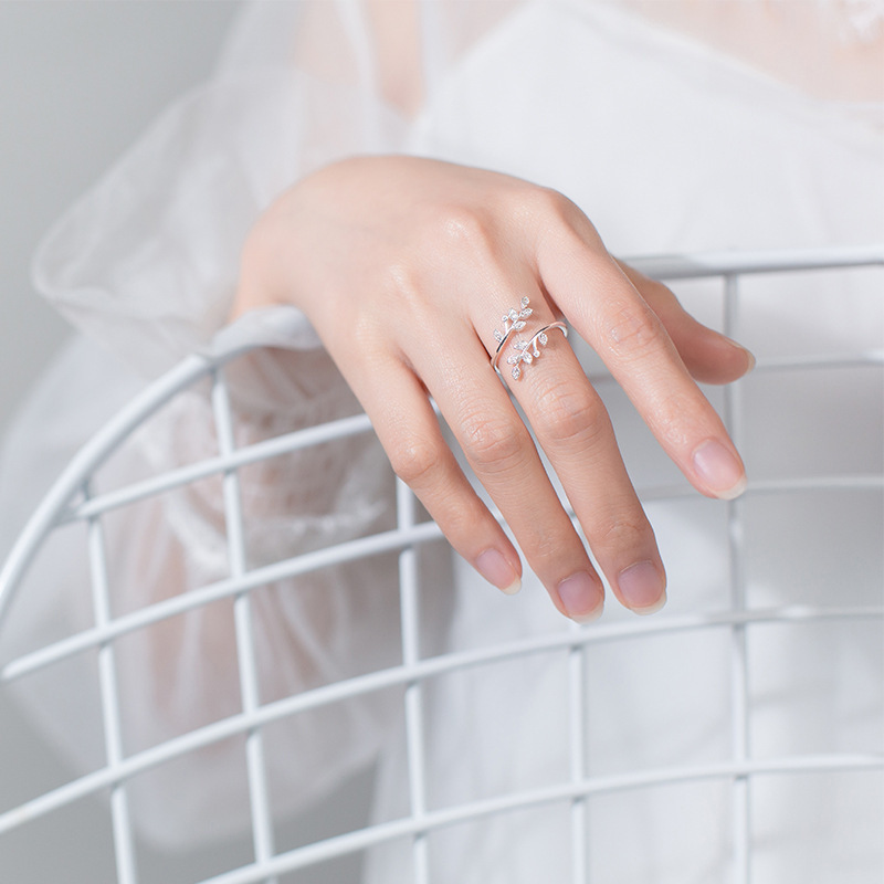 925 Silver Leaf Open Ring For Women