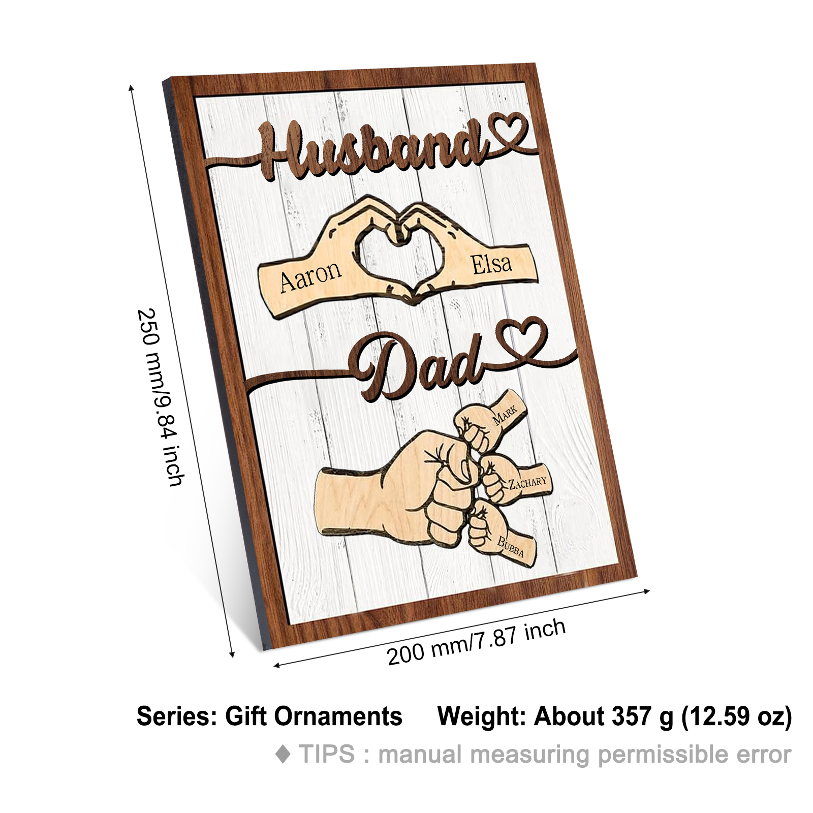 5 Names - Personalised Fist Bump Home Wooden Decor Father's Day Gift for Dad