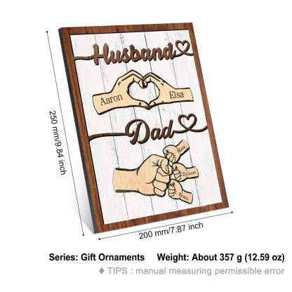 5 Names - Personalised Fist Bump Home Wooden Decor Father's Day Gift for Dad