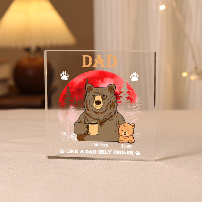 2 Names - Personalised Bear Family Pattern Custom Name Acrylic Square Ornament Father's Day Gift