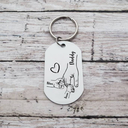 2 Names - Personalised Holding Hands Keyring with name and text Gift for Dad