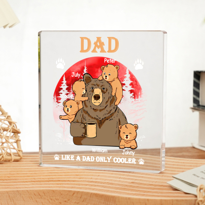 5 Names - Personalised Bear Family Pattern Custom Name Acrylic Square Ornament Father's Day Gift