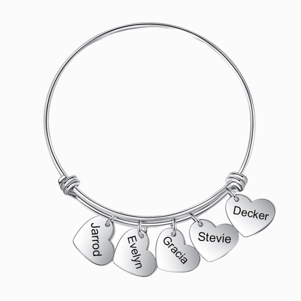 Jessemade Personalised 5 Names-Hearts Bracelet For Her